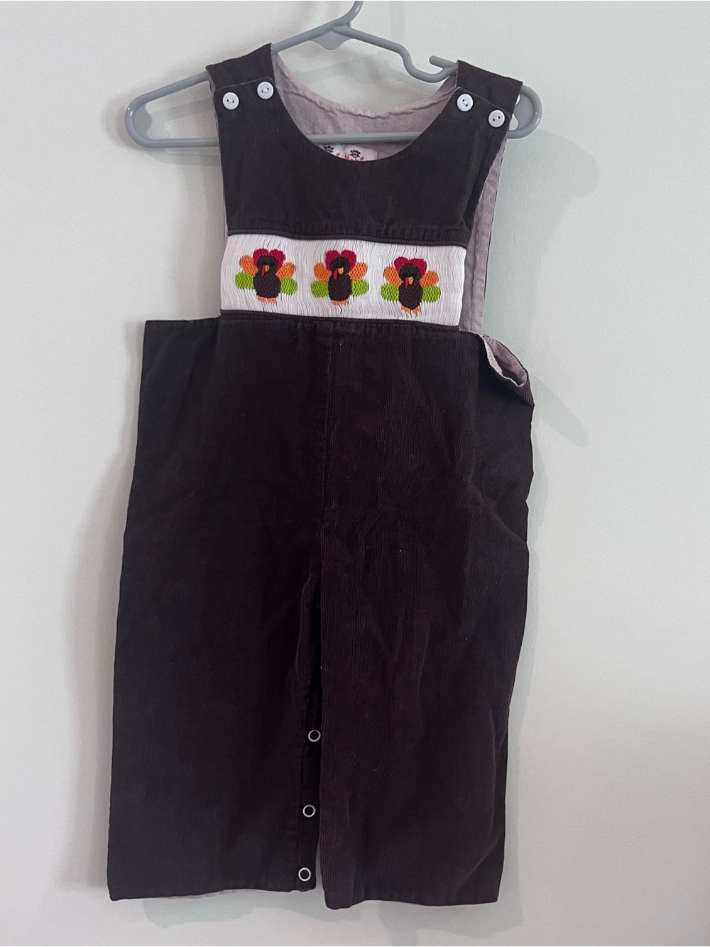 Smock Monkey Baby Boy Overall With Smocking Turkey Thanksgiving 18m Brown